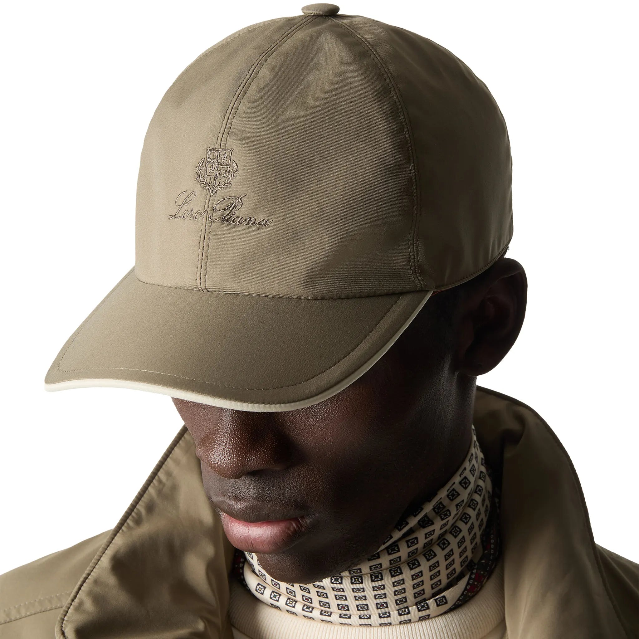 Front View of Loro Piana Microfibre Storm System Thyme Ivory Baseball Cap FAP9958_B5LR